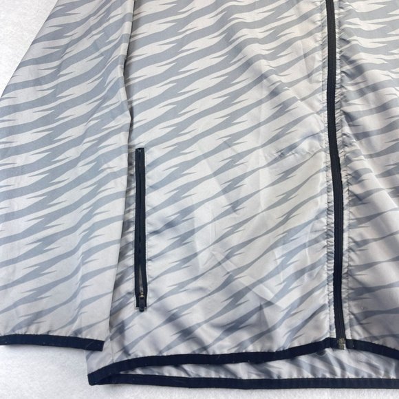 ADIDAS Womens XL Gray Striped Hooded Windbreaker Athletic Full Zip Pockets - Picture 8 of 13